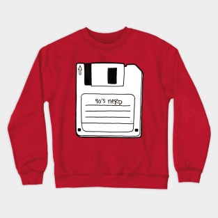 90's Nerd, Black and White - Retro Floppy Disc Outline Drawing Crewneck Sweatshirt